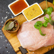 Raw meat and marinade Ingredients - honey, olive oil and mustard. Preparation meat for baking. - PhotoDune Item for Sale