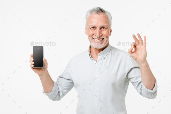 Successful caucasian mature middle-aged businessman freelancer ceo boss grandfather  - Stock Photo - Images