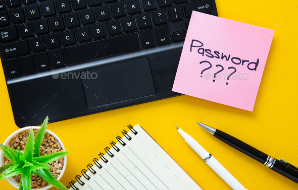 Memo with word password. Memo with word password and question mark on keyboard - Stock Photo - Images