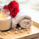Spa composition with roses and candle, valentine&#39;s day concept. - PhotoDune Item for Sale