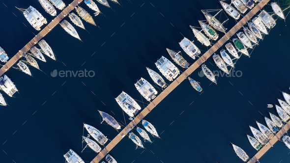 Top view of boats on blue water surface. - Stock Photo - Images