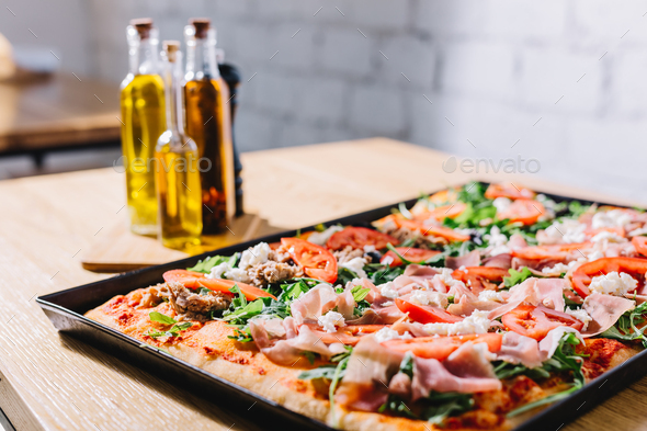 Italian pizza sicilian style with olive - Stock Photo - Images