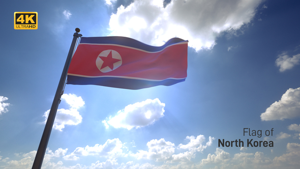 North Korea Flag on a Flagpole V4 - 4K alt