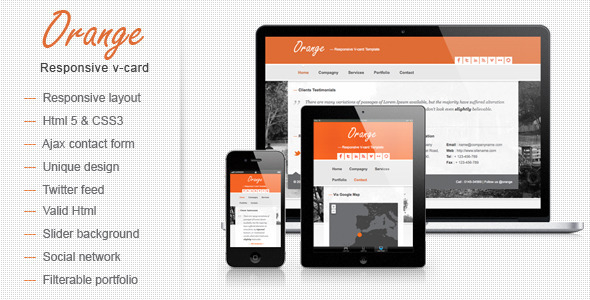 Orange Responsive V-card - ThemeForest 3524437