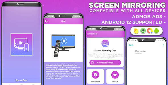 Screen Mirroring and Casting to TV App | Supported in Android 12+ | Admob Ads Implemented