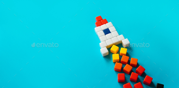 Startup rocket from blocks in launch - Stock Photo - Images
