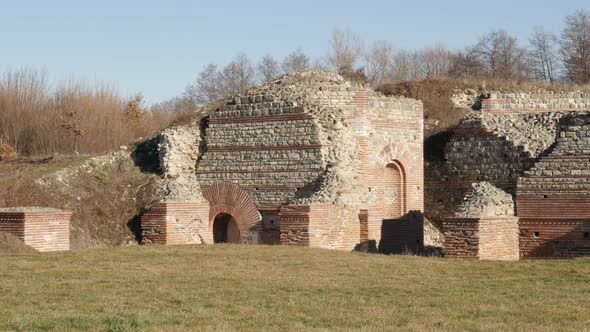 GAMZIGRAD, SERBIA - DECEMBER 25, 2017  Ancient temples inside Felix Romuliana complex built by Roman alt