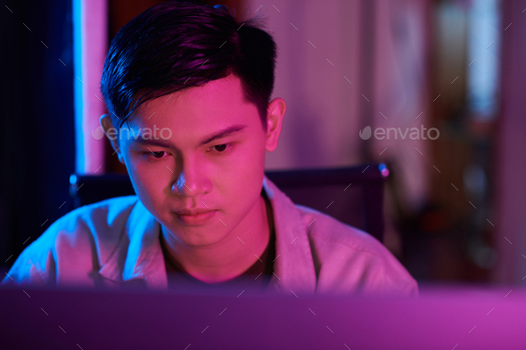Teenage Gamer Playing on Computer - Stock Photo - Images