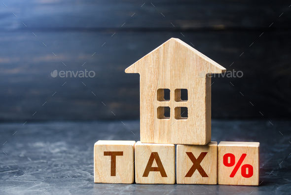 House and tax. Tax interest on purchase or sale. Fees and duties.  - Stock Photo - Images