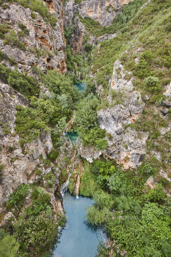 Rocks creeks and ponds in chorrador de otonel. Spain - Stock Photo - Images