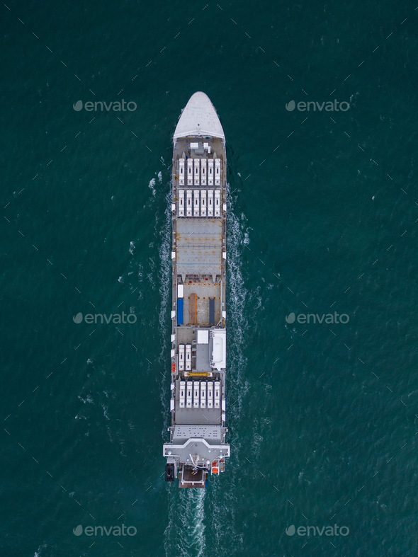 Aerial drone view of Large car cargo ship entering the port in Varna - Stock Photo - Images