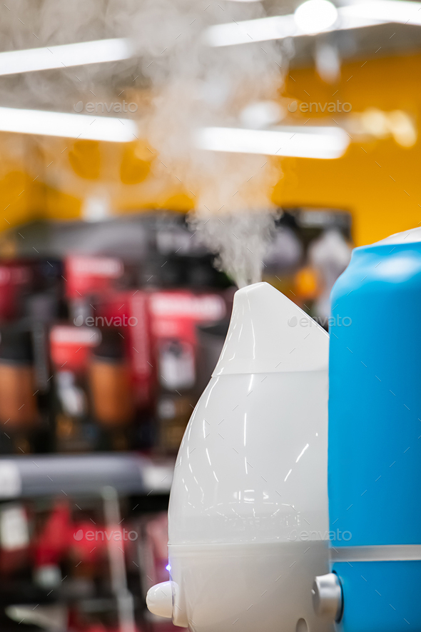Demonstration of a humidifier in a store. Health care device. Stock