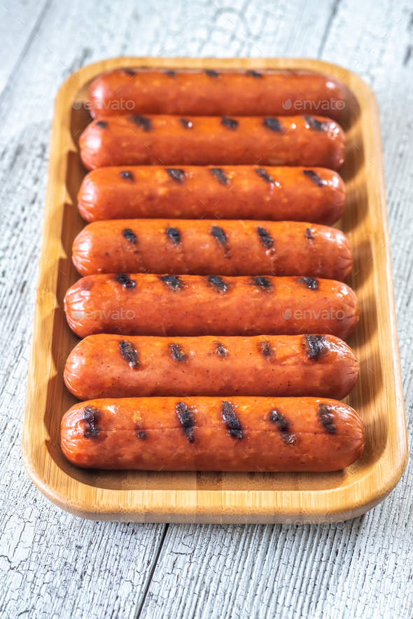 Grilled sausages on the plate - Stock Photo - Images