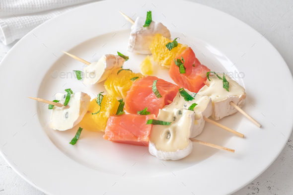 Skewers with cheese and trout - Stock Photo - Images