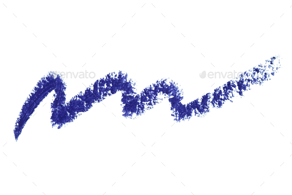 Eyeliner eye contour pencil stroke smear smudge blue color. Eye liner trace stroke isolated on white