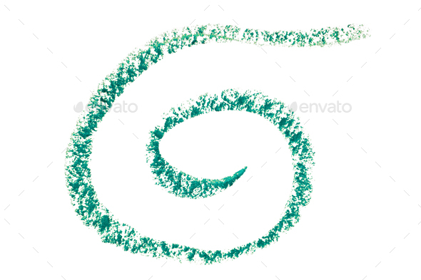 Make up eyeliner pencil stroke smear smudge green color. Eye liner trace stroke isolated on white