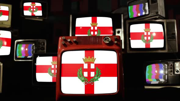 Flag of Milan, Italy, on Retro TVs.
