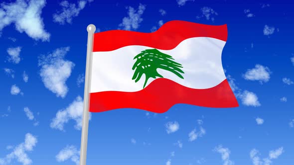 Lebanon National Flag Flying Wave In The Sky With Clouds alt