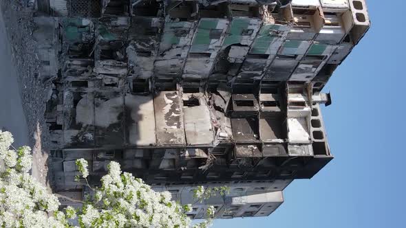 Vertical Video of a Destroyed Building in Borodyanka Ukraine alt