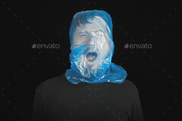 Exit bag for suicide. Self-asphyxiation concept - Stock Photo - Images