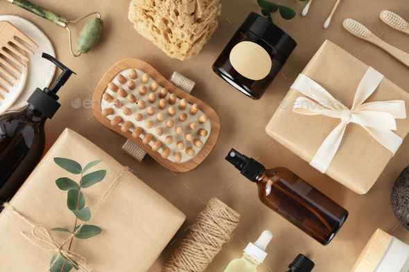 Flat lay composition with eco friendly personal care products - Stock Photo - Images