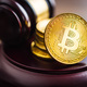 Cryptocurrency. Bitcoin virtual money. Golden coins and judge gavel. - PhotoDune Item for Sale