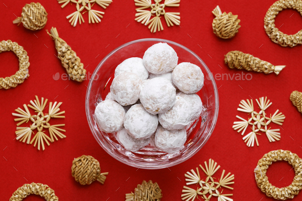 homemade snowball cookies, mexican wedding cookies - Stock Photo - Images