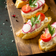Brushetta or Crostini with Toasted Baguette, Cheese, Radish and Tomatoes. - PhotoDune Item for Sale