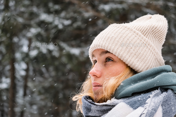 Winter.woman walks through winter snowy forest. Mental and physical health. Unity with nature.travel - Stock Photo - Images