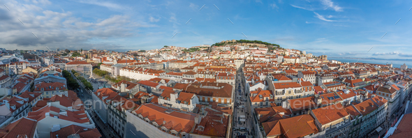 Panoramic aerial view of Lisbon city Sao Jorge Castle and Rossio Square - Lisbon, Portugal - Stock Photo - Images