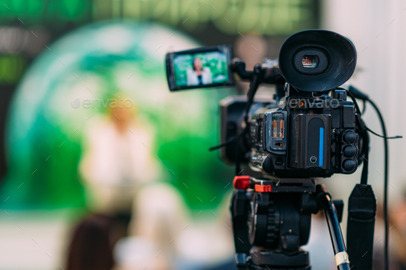 TV Camera at a Green Energy Public Media Event - Stock Photo - Images