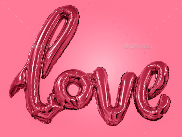 inflatable letters love toned in color of 2023 viva magenta. balloon lettering love colored in viva  - Stock Photo - Images