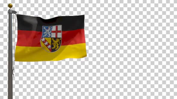 Saarland Flag (Germany) on Flagpole with Alpha Channel - 4K alt