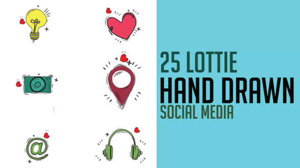 25 Hand drawn Lottie/JSON icons for app, web or stickers for chat alt