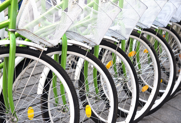 Row of bicycles for rent - Stock Photo - Images