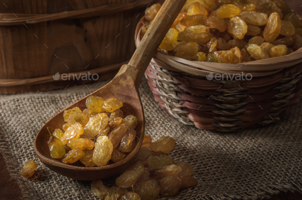 raisins in a basket and other fruits - Stock Photo - Images