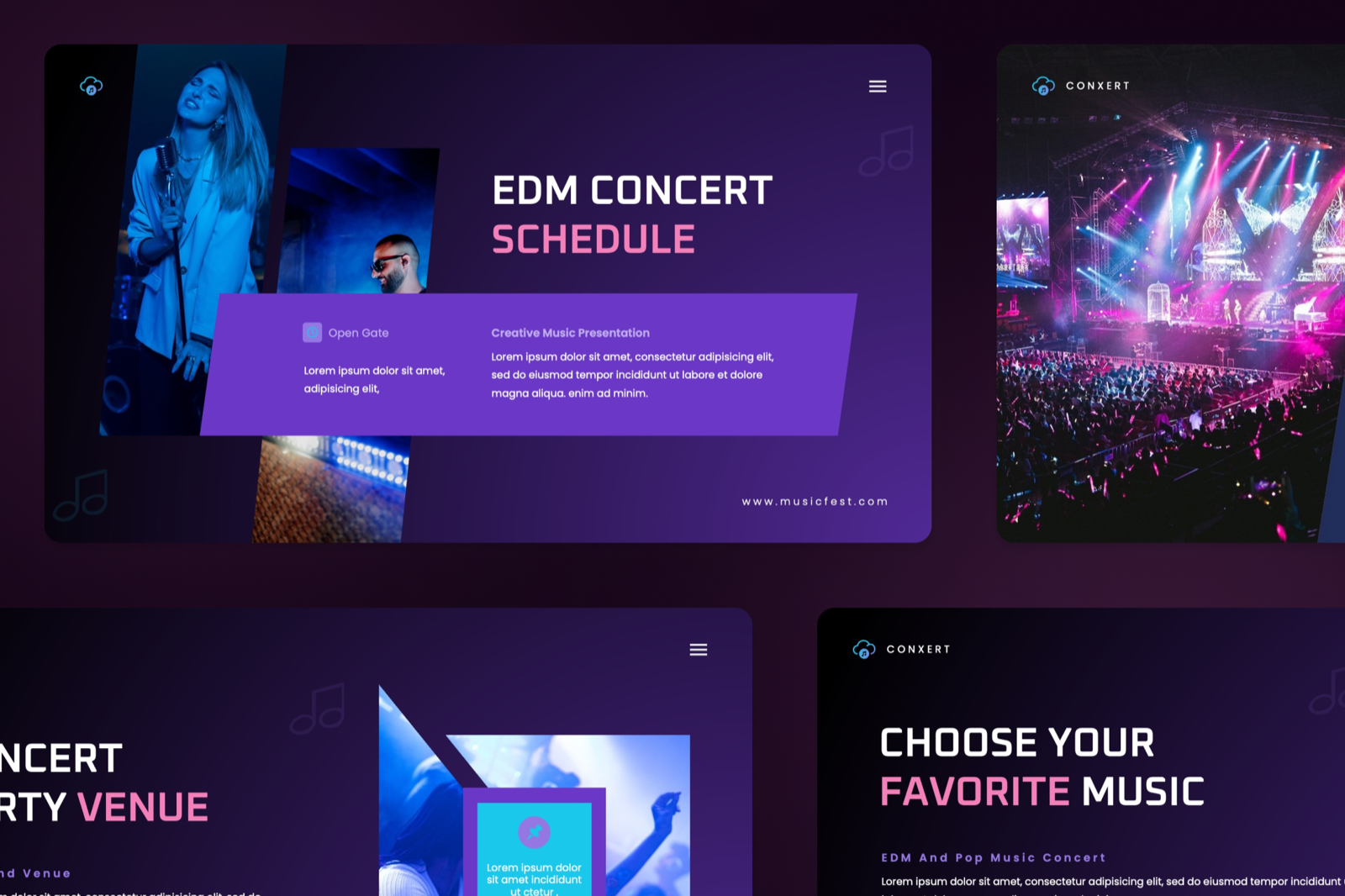 Conxert - Music Creative Powerpoint Template, Presentation Templates, image size:1600x1066