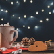 Christmas holiday still life with cup of hot chocolate topped with marshmallows on wooden desk - PhotoDune Item for Sale