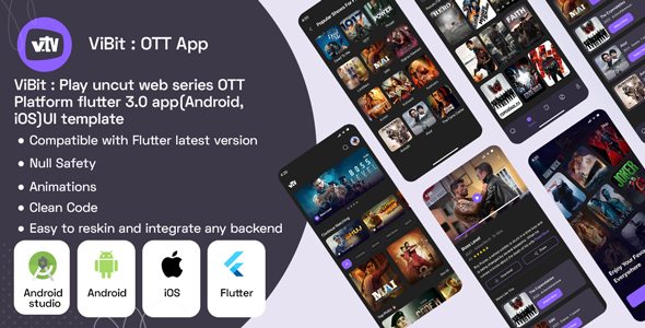 ViBit : play uncut web series OTT Platform flutter 3.0 app(Android, iOS) UI template