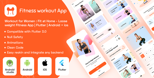 Workout for Women : Fit at Home - Loose weight Fitness App | Flutter | Android + Ios template