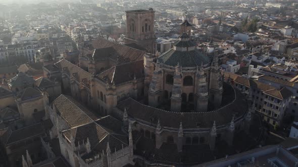 Impressive detailed architecture of Granada Cathedral of the Incarnation; drone
