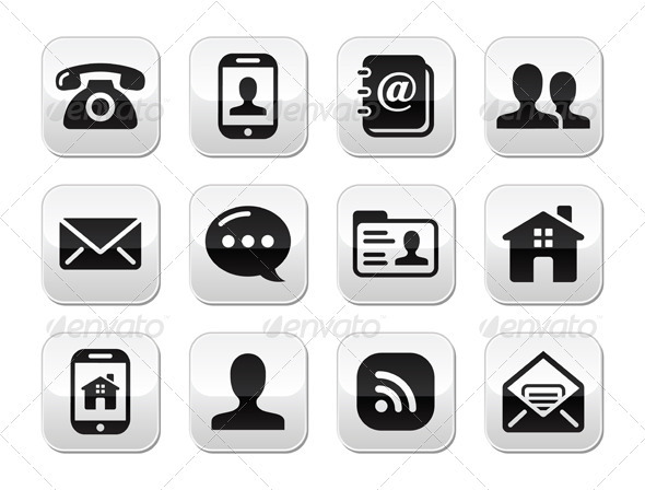 Contact Black Buttons Set - Mobile, Phone, Email - Web Technology