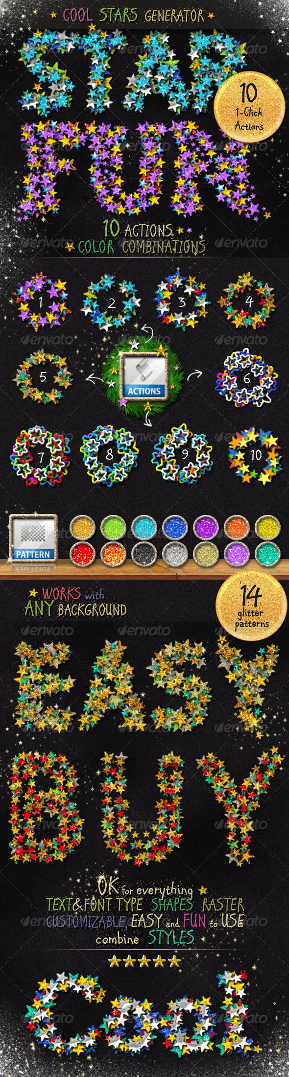 Stars Glitter Sequins Photoshop Action Generator - Utilities Actions