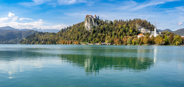 Lake Bled and Bled castle, Slovenia - Stock Photo - Images