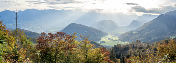 View from Vodnikov lookout point near Bohinj, Slovenia - Stock Photo - Images