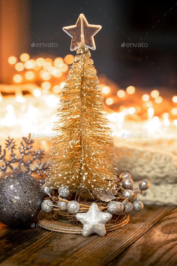 Christmas background with decorative fir tree on blurred background ...