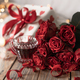 A composition for Valentine&#39;s Day with a bouquet and a red drink in a cup. - PhotoDune Item for Sale