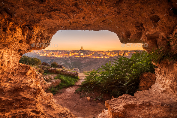 Matera, Italy from an Ancient Cave - Stock Photo - Images