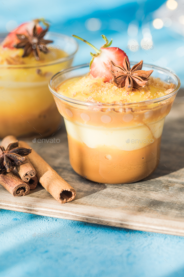 Milk pudding. Natillas, typical christmas dessert made of milk, eggs ...