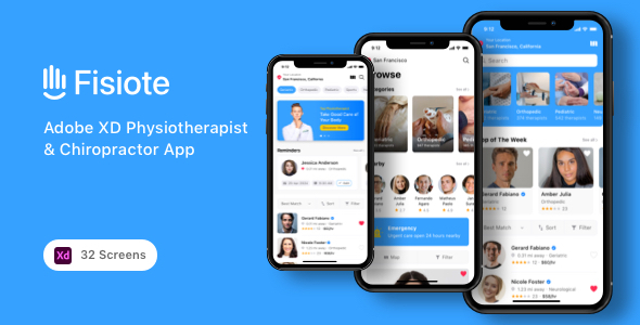 Fisiote - Adobe XD Physiotherapist & Chiropractor App